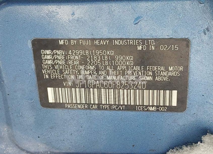 Photo 9 of 2015 Subaru Impreza 2.0I PREMIUM (VIN JF1GPAC60F8253240)