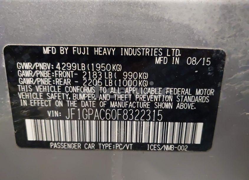 Photo 9 of 2015 Subaru Impreza 2.0I PREMIUM (VIN JF1GPAC60F8322315)