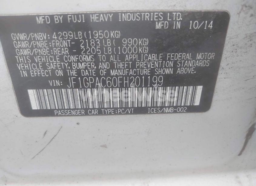 Photo 9 of 2015 Subaru Impreza 2.0I PREMIUM (VIN JF1GPAC60FH201199)