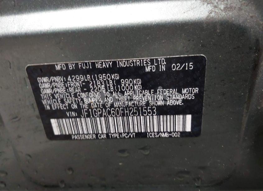 Photo 9 of 2015 Subaru Impreza 2.0I PREMIUM (VIN JF1GPAC60FH251553)