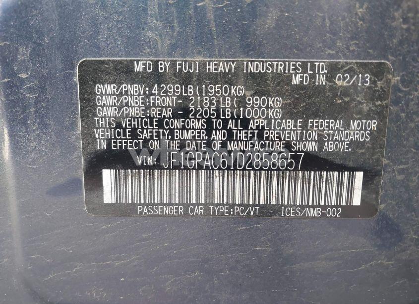 Photo 9 of 2013 Subaru Impreza 2.0I PREMIUM (VIN JF1GPAC61D2858657)