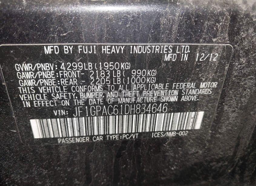 Photo 9 of 2013 Subaru Impreza 2.0I PREMIUM (VIN JF1GPAC61DH834646)