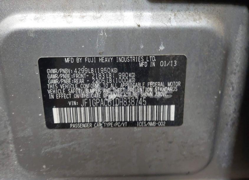 Photo 9 of 2013 Subaru Impreza 2.0I PREMIUM (VIN JF1GPAC61DH838745)