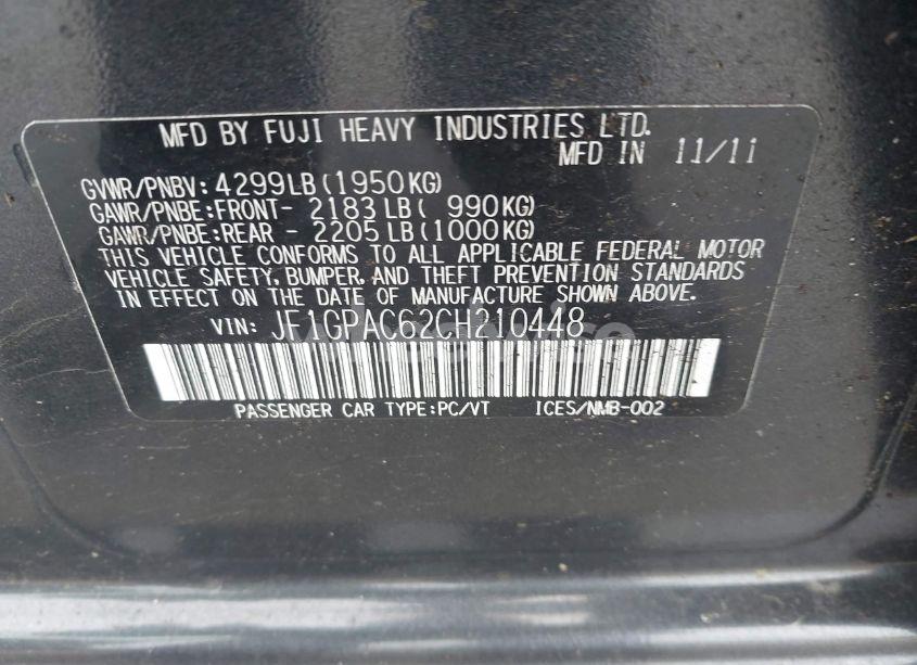 Photo 9 of 2012 Subaru Impreza 2.0I PREMIUM (VIN JF1GPAC62CH210448)