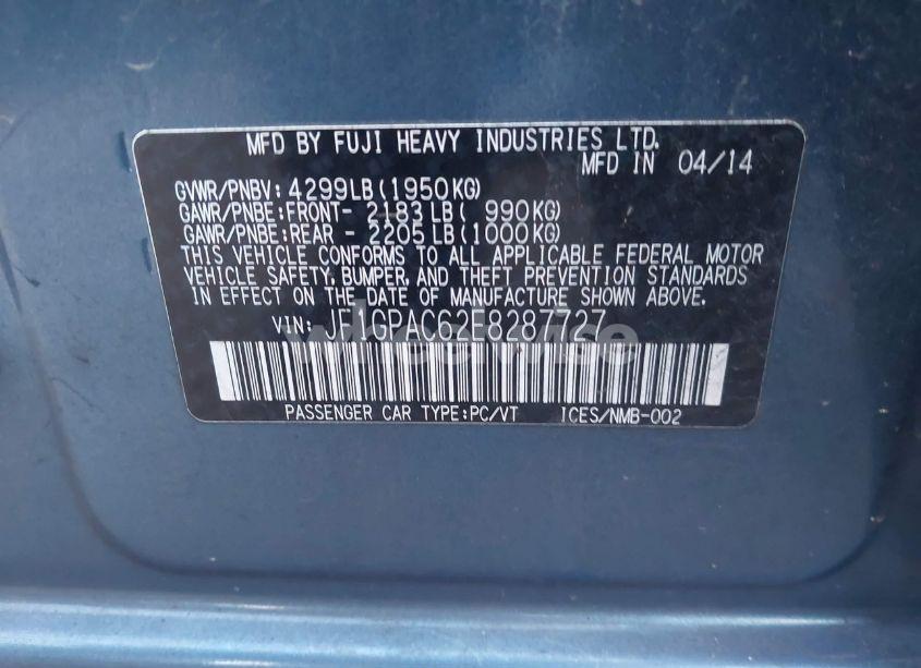Photo 9 of 2014 Subaru Impreza 2.0I PREMIUM (VIN JF1GPAC62E8287727)