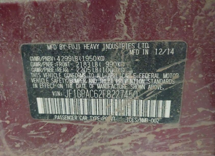 Photo 9 of 2015 Subaru Impreza 2.0I PREMIUM (VIN JF1GPAC62F8227450)