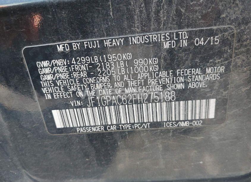 Photo 9 of 2015 Subaru Impreza 2.0I PREMIUM (VIN JF1GPAC62FH275188)