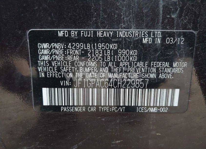 Photo 9 of 2012 Subaru Impreza 2.0I PREMIUM (VIN JF1GPAC64CH229857)