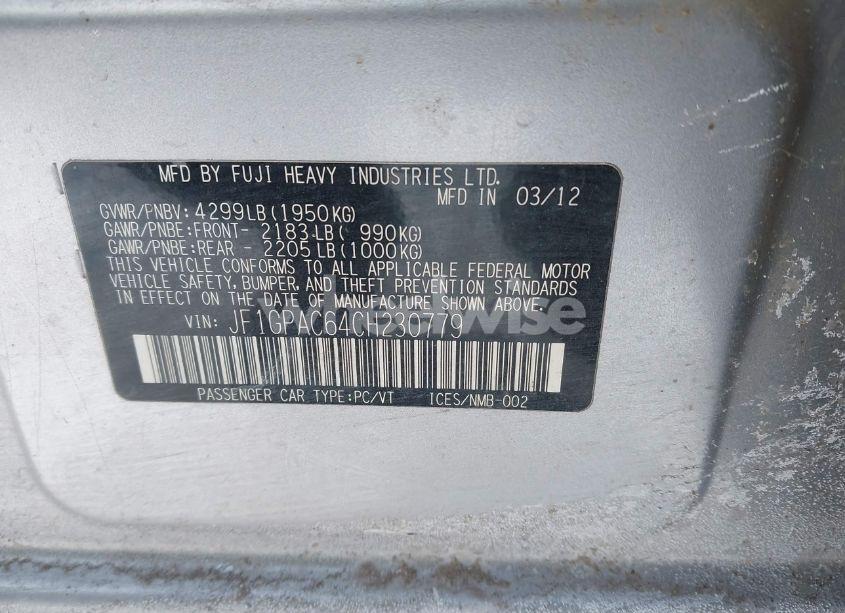 Photo 9 of 2012 Subaru Impreza 2.0I PREMIUM (VIN JF1GPAC64CH230779)