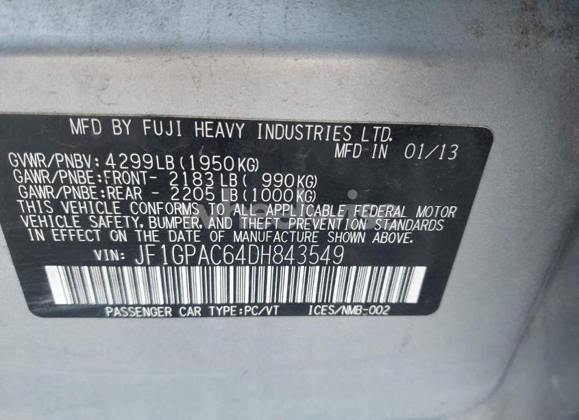Photo 9 of 2013 Subaru Impreza 2.0I PREMIUM (VIN JF1GPAC64DH843549)