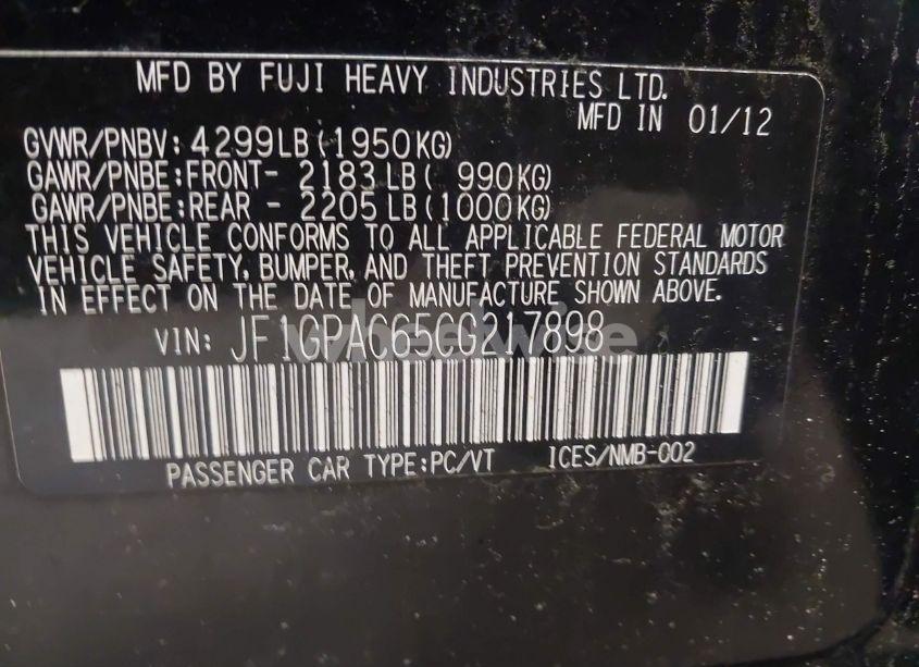Photo 9 of 2012 Subaru Impreza 2.0I PREMIUM (VIN JF1GPAC65CG217898)