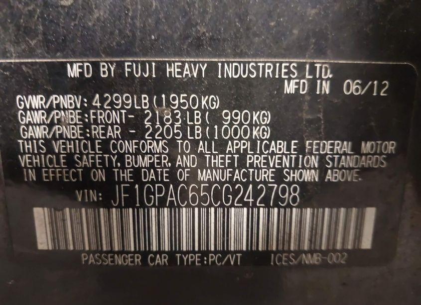 Photo 9 of 2012 Subaru Impreza 2.0I PREMIUM (VIN JF1GPAC65CG242798)