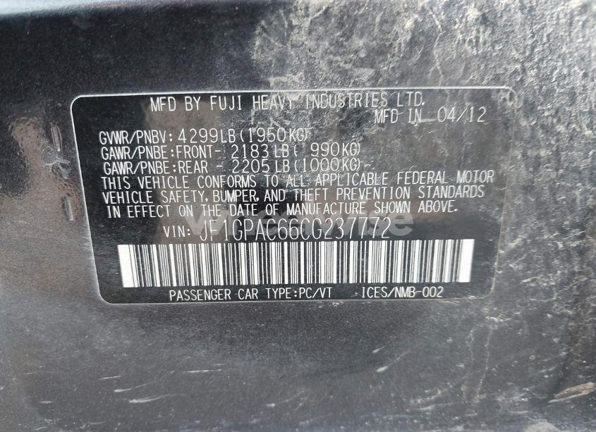 Photo 9 of 2012 Subaru Impreza 2.0I PREMIUM (VIN JF1GPAC66CG237772)