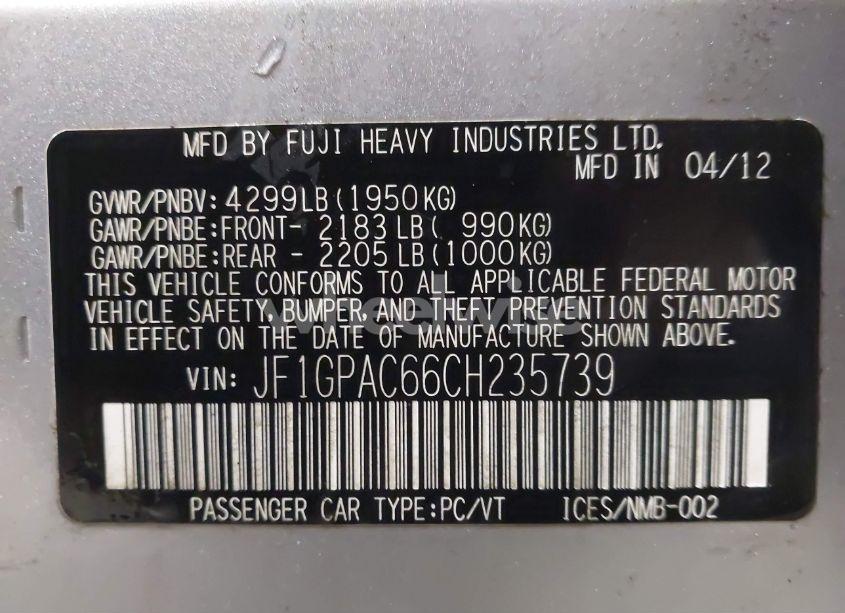 Photo 9 of 2012 Subaru Impreza 2.0I PREMIUM (VIN JF1GPAC66CH235739)