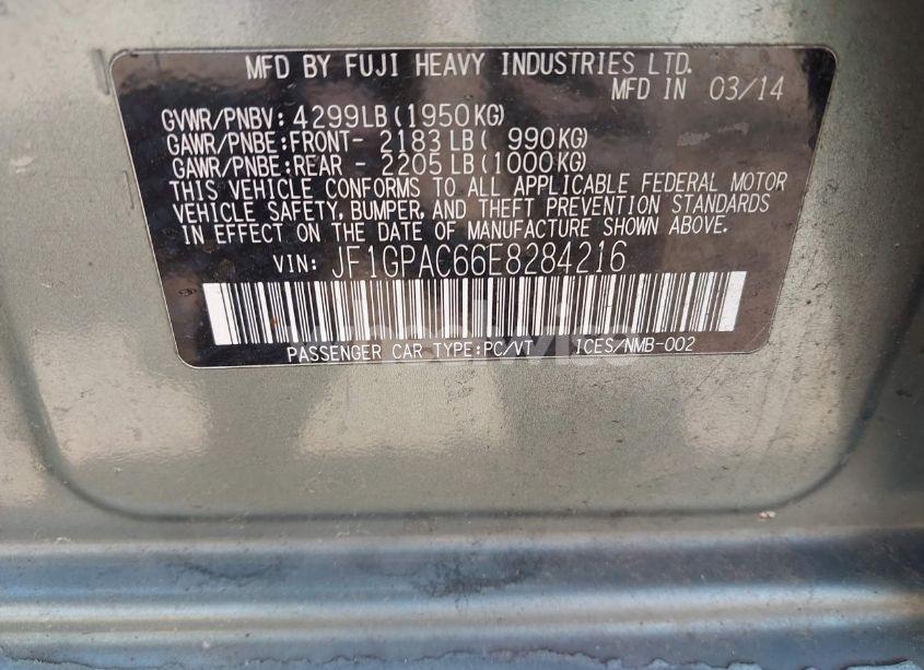 Photo 9 of 2014 Subaru Impreza 2.0I PREMIUM (VIN JF1GPAC66E8284216)