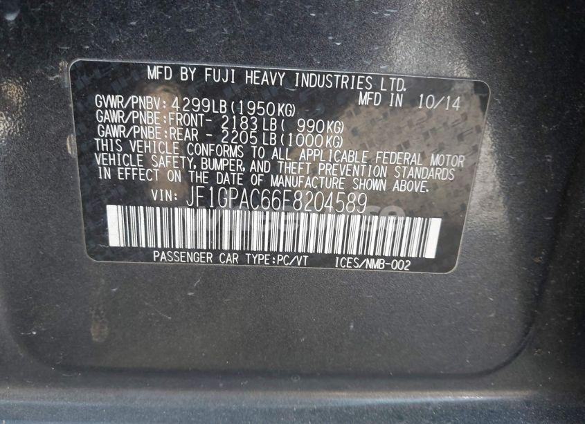 Photo 9 of 2015 Subaru Impreza 2.0I PREMIUM (VIN JF1GPAC66F8204589)