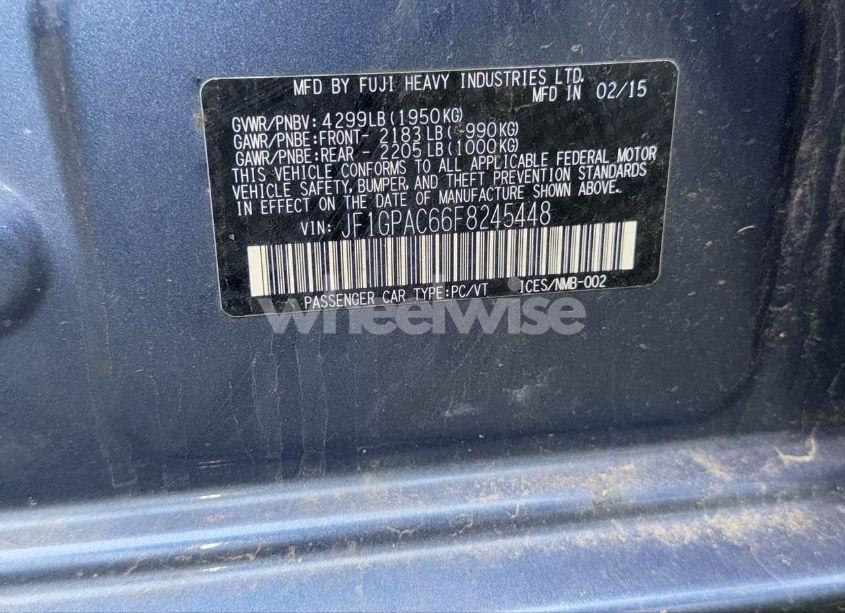 Photo 9 of 2015 Subaru Impreza 2.0I PREMIUM (VIN JF1GPAC66F8245448)