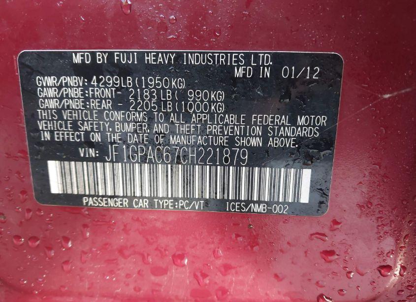 Photo 9 of 2012 Subaru Impreza 2.0I PREMIUM (VIN JF1GPAC67CH221879)