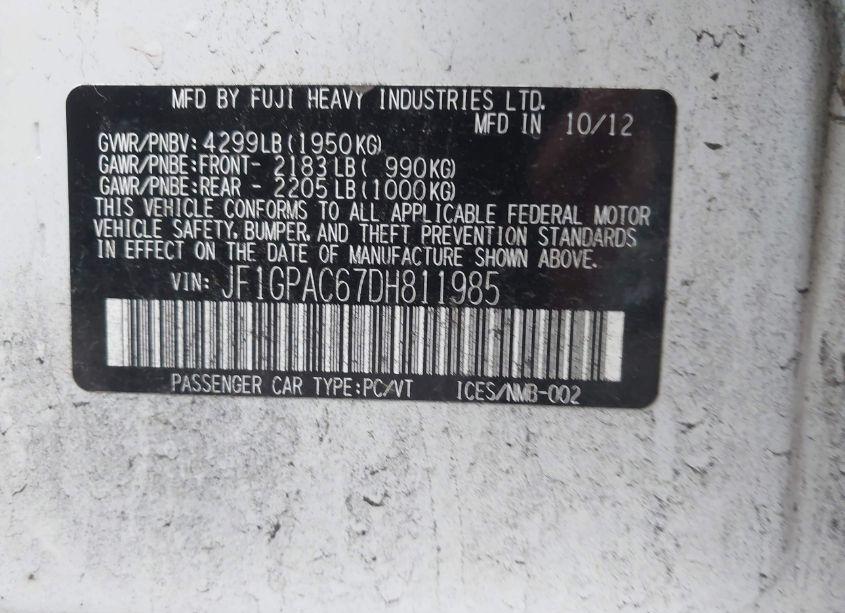 Photo 9 of 2013 Subaru Impreza 2.0I PREMIUM (VIN JF1GPAC67DH811985)