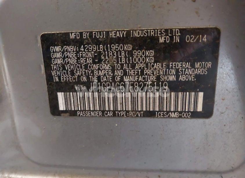Photo 9 of 2014 Subaru Impreza 2.0I PREMIUM (VIN JF1GPAC67E8275119)
