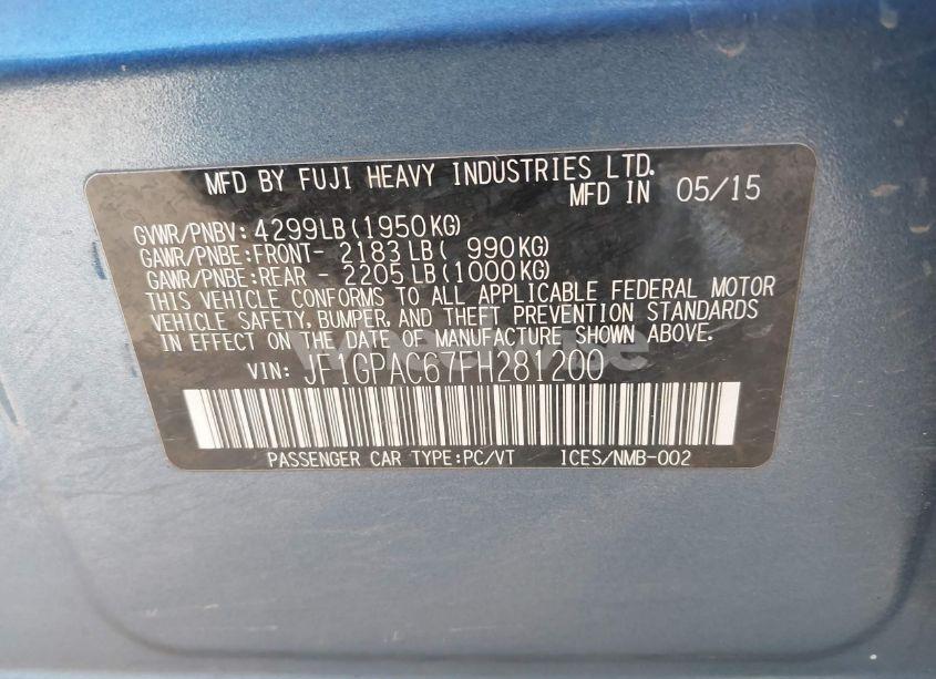 Photo 9 of 2015 Subaru Impreza 2.0I PREMIUM (VIN JF1GPAC67FH281200)