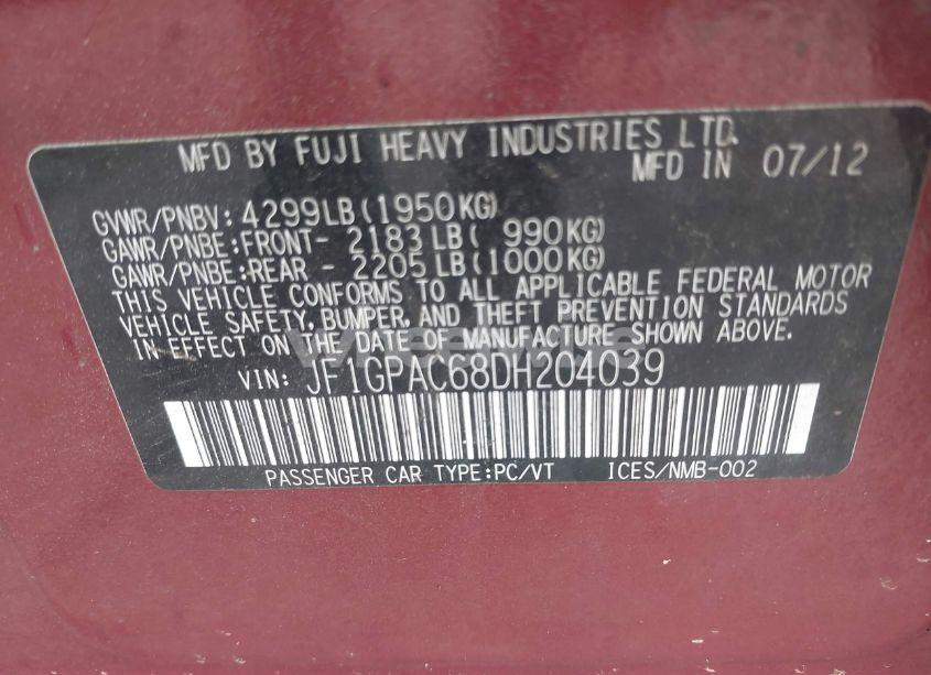 Photo 9 of 2013 Subaru Impreza 2.0I PREMIUM (VIN JF1GPAC68DH204039)