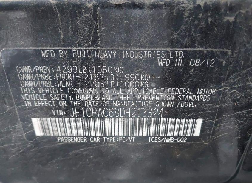Photo 9 of 2013 Subaru Impreza 2.0I PREMIUM (VIN JF1GPAC68DH213324)