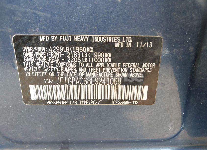 Photo 9 of 2014 Subaru Impreza 2.0I PREMIUM (VIN JF1GPAC68E9241068)