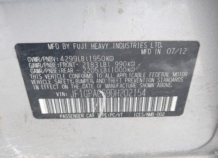 Photo 9 of 2013 Subaru Impreza 2.0I PREMIUM (VIN JF1GPAC69DH202154)