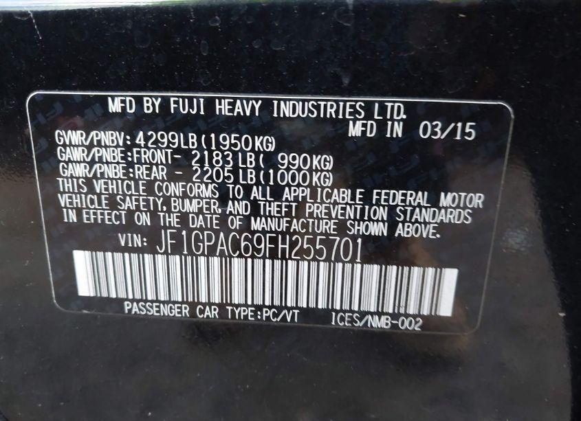 Photo 9 of 2015 Subaru Impreza 2.0I PREMIUM (VIN JF1GPAC69FH255701)