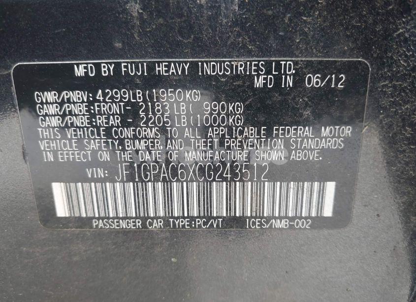 Photo 9 of 2012 Subaru Impreza 2.0I PREMIUM (VIN JF1GPAC6XCG243512)