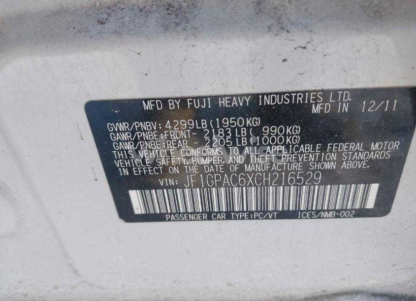 Photo 9 of 2012 Subaru Impreza 2.0I PREMIUM (VIN JF1GPAC6XCH216529)