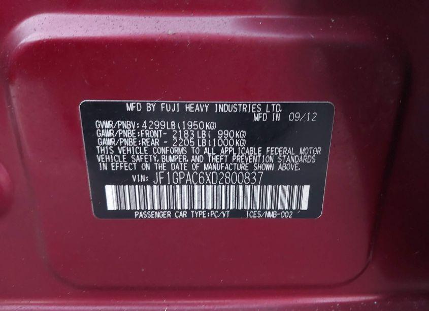 Photo 9 of 2013 Subaru Impreza 2.0I PREMIUM (VIN JF1GPAC6XD2800837)