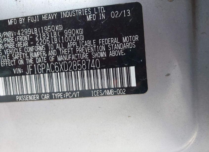 Photo 9 of 2013 Subaru Impreza 2.0I PREMIUM (VIN JF1GPAC6XD2858740)