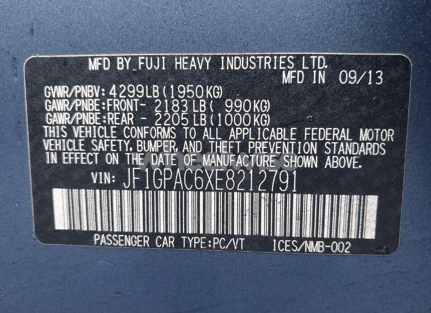 Photo 9 of 2014 Subaru Impreza 2.0I PREMIUM (VIN JF1GPAC6XE8212791)