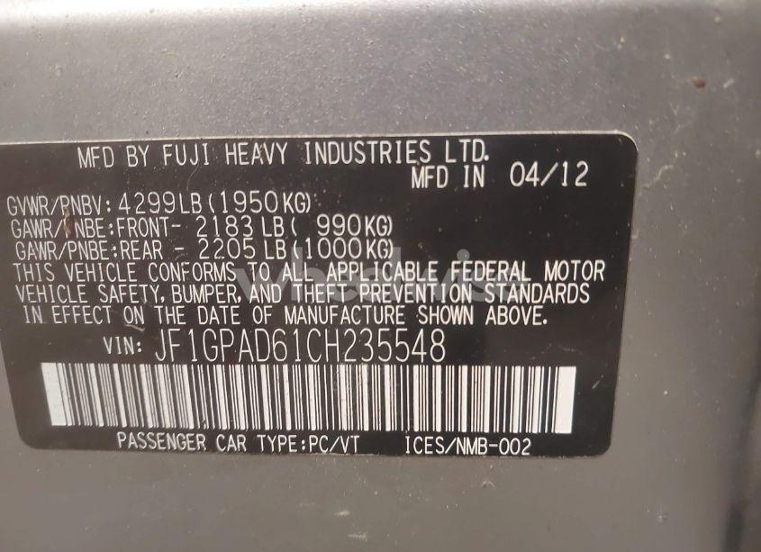 Photo 9 of 2012 Subaru Impreza 2.0I PREMIUM (VIN JF1GPAD61CH235548)