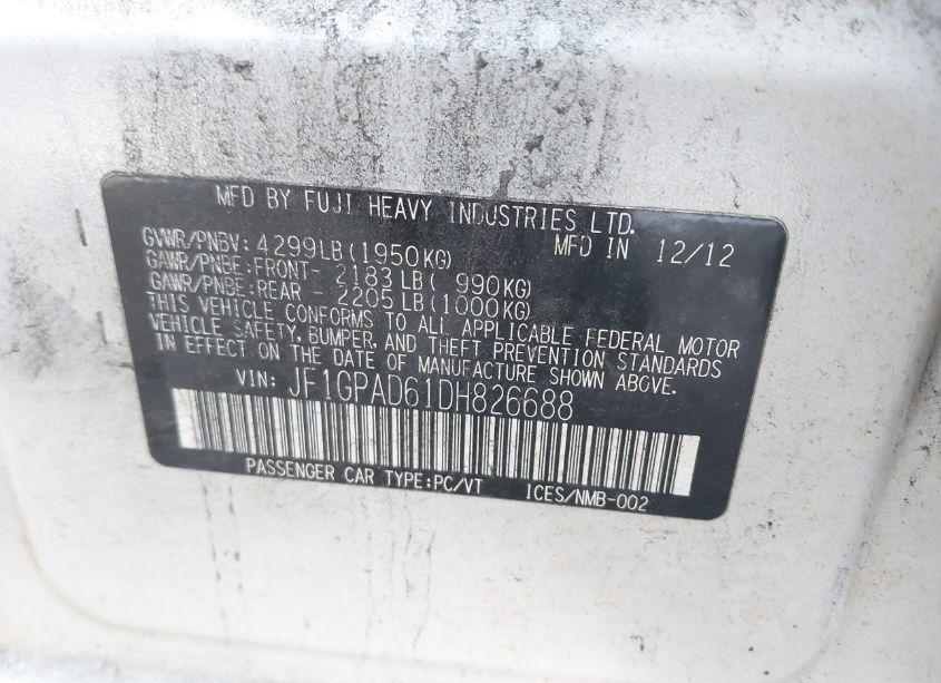 Photo 9 of 2013 Subaru Impreza 2.0I PREMIUM (VIN JF1GPAD61DH826688)