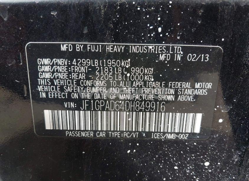 Photo 9 of 2013 Subaru Impreza 2.0I PREMIUM (VIN JF1GPAD64DH849916)