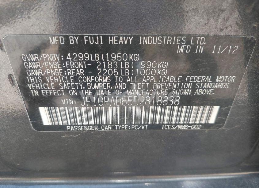 Photo 9 of 2013 Subaru Impreza 2.0I PREMIUM (VIN JF1GPAD65D2818838)