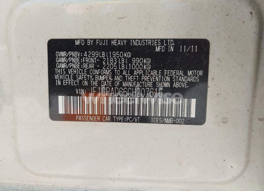 Photo 9 of 2012 Subaru Impreza 2.0I PREMIUM (VIN JF1GPAD66CH207616)