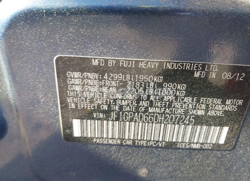 Photo 9 of 2013 Subaru Impreza 2.0I PREMIUM (VIN JF1GPAD66DH207245)