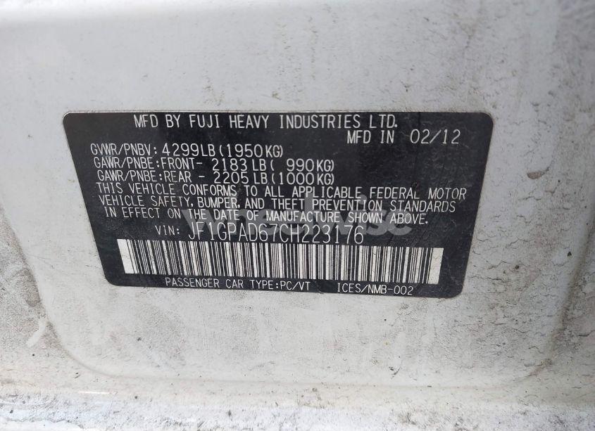Photo 9 of 2012 Subaru Impreza 2.0I PREMIUM (VIN JF1GPAD67CH223176)