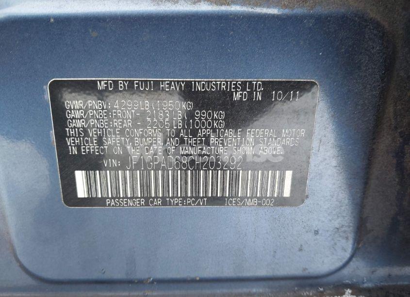 Photo 9 of 2012 Subaru Impreza 2.0I PREMIUM (VIN JF1GPAD68CH203292)
