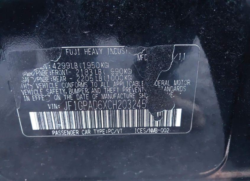 Photo 9 of 2012 Subaru Impreza 2.0I PREMIUM (VIN JF1GPAD6XCH203245)