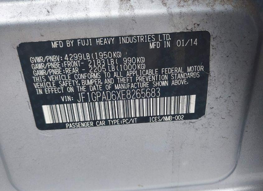 Photo 9 of 2014 Subaru Impreza 2.0I PREMIUM (VIN JF1GPAD6XE8265683)