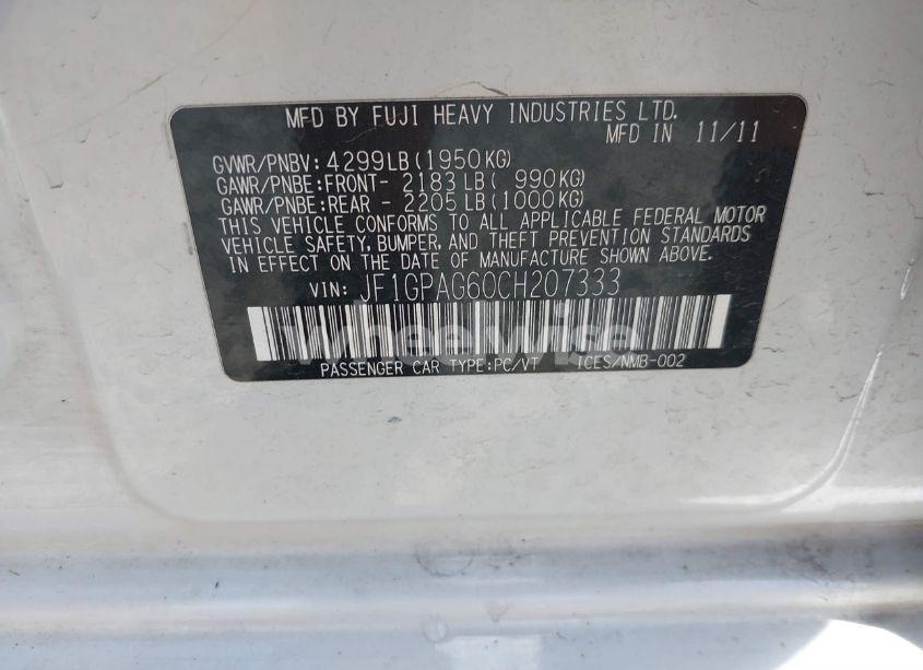 Photo 9 of 2012 Subaru Impreza 2.0I LIMITED (VIN JF1GPAG60CH207333)