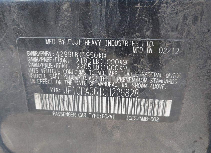 Photo 9 of 2012 Subaru Impreza 2.0I LIMITED (VIN JF1GPAG61CH226828)