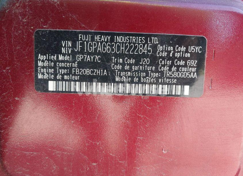 Photo 9 of 2012 Subaru Impreza 2.0I LIMITED (VIN JF1GPAG63CH222845)