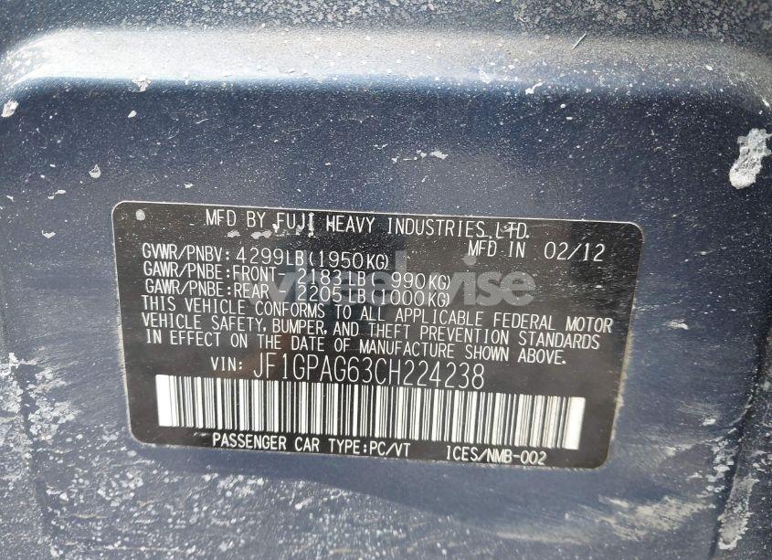 Photo 9 of 2012 Subaru Impreza 2.0I LIMITED (VIN JF1GPAG63CH224238)