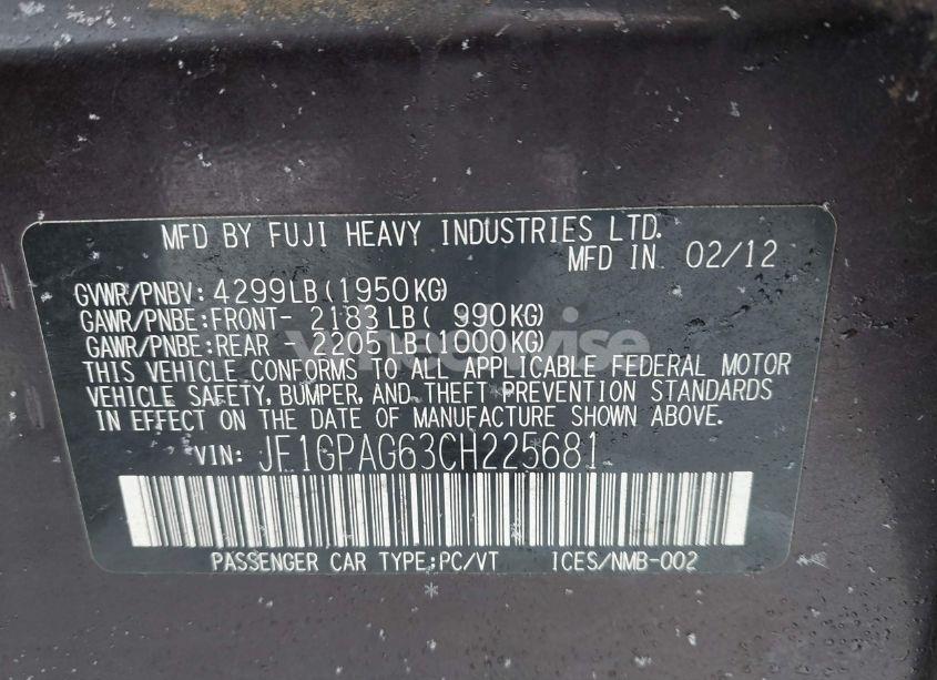 Photo 9 of 2012 Subaru Impreza 2.0I LIMITED (VIN JF1GPAG63CH225681)